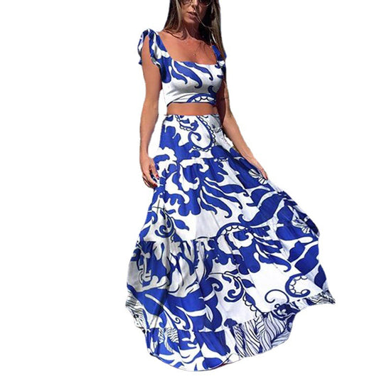 Damen Elegantes Maxikleid mit fließendem Saum und verspieltem Blumenmuster EB