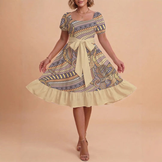Damen elegantes Maxikleid mit floralem Design und Taillengürtel EB