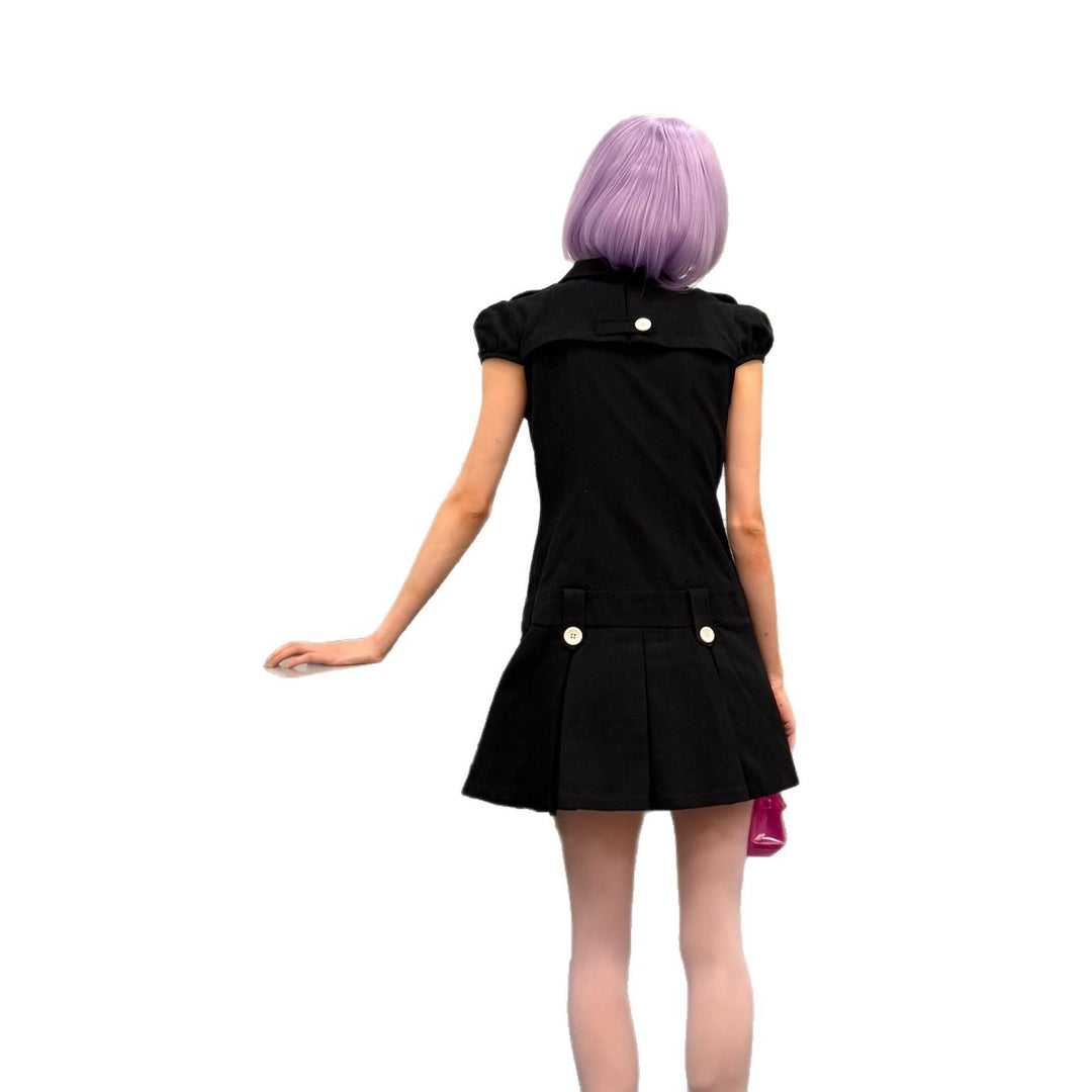 Damen Vintage Kleid mit Knopfdetails EB