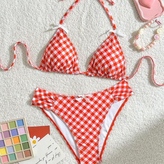 Damen Triangel-Bikini mit verspieltem Karomuster EB