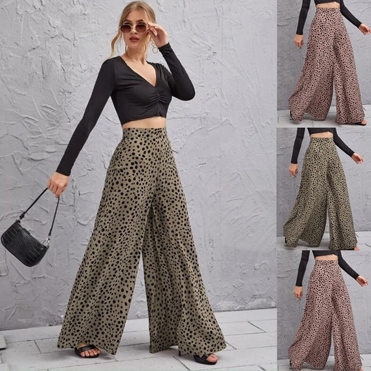 Damen Weite High-Waist-Hose mit Punktmuster und luftiger Passform EB
