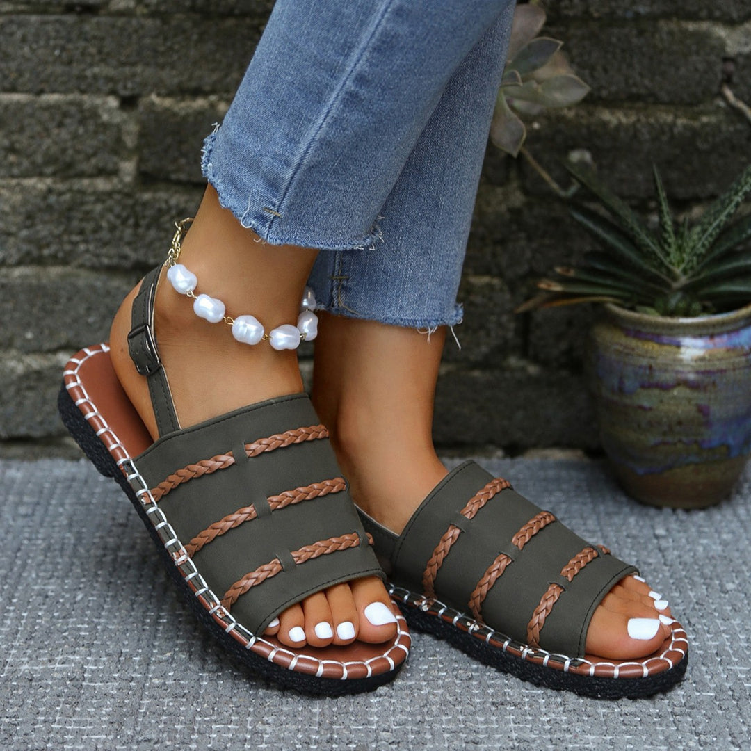 Damen Komfortable Sandalen mit geflochtenen Riemen und elastischem Fußbett EB