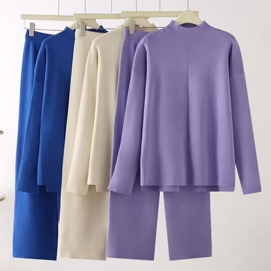 Damen elegantes Set aus langärmligem Oberteil und Palazzo-Hosen EB