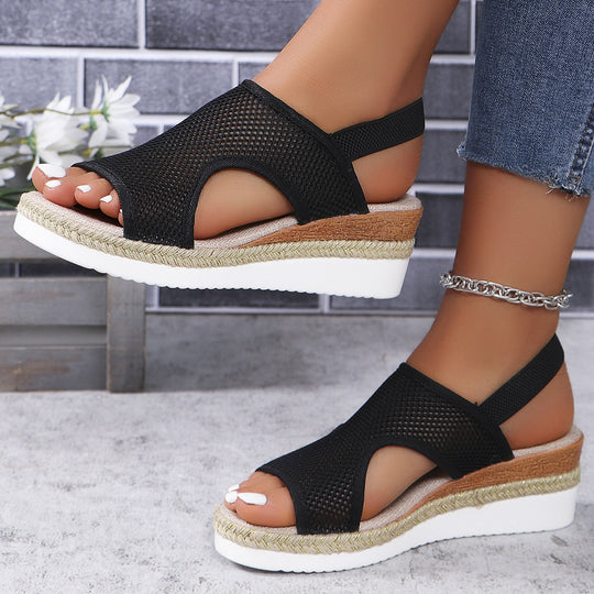 Damen Riemchen-Sandalen mit atmungsaktivem Netzmaterial und komfortabler Plateau-Sohle EB