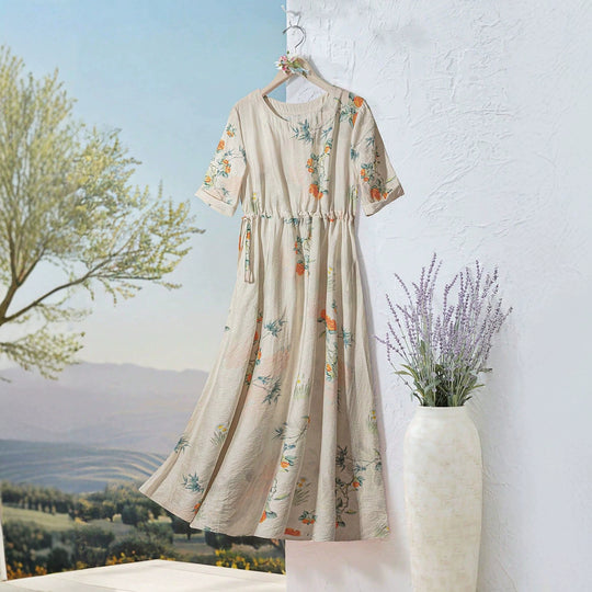 Damen Langarm Maxi-Kleid mit floralem Design und elastischem Bund EB