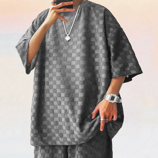 Herren lässiges Kurzarmshirt aus strukturierter Baumwolle EB