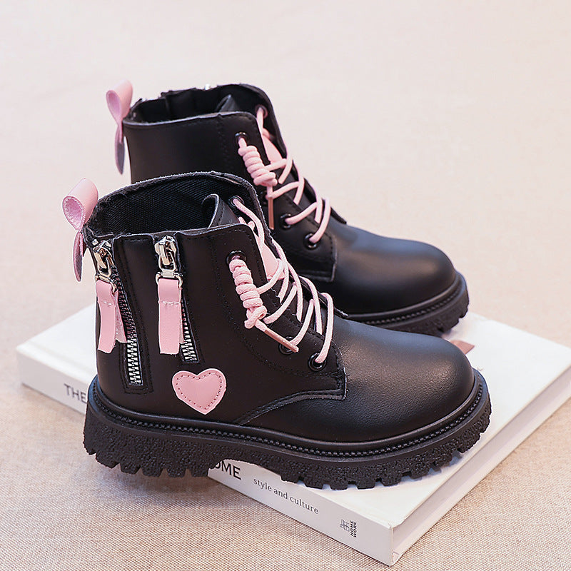 Damen Modische Stiefeletten mit herausnehmbaren Schnürsenkeln und seitlichem Reißverschluss EB