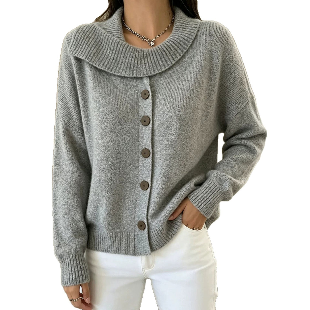 Damen Kuscheliger Knopf-Cardigan mit breitem Rollkragen und gerippten Bündchen EB