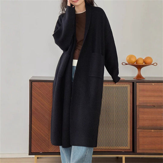 Damen Grob gestrickter Cardigan mit offenen Seiten und praktischen Taschen EB