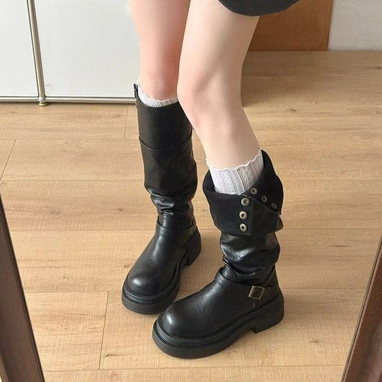 Damen Mode Stiefel mit eleganten Riemen und lässigem Design EB