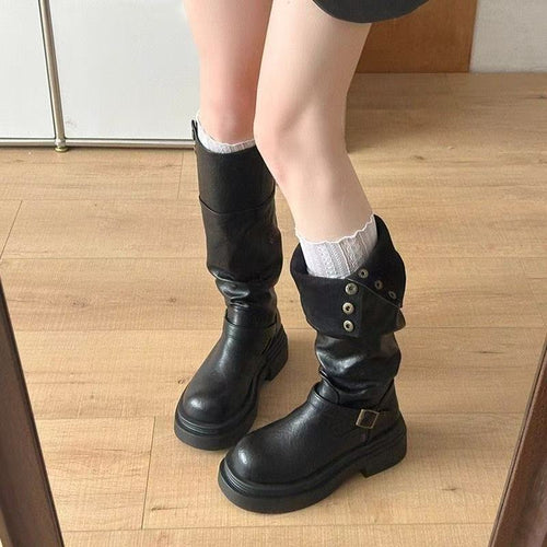 Damen Mode Stiefel mit eleganten Riemen und lässigem Design EB