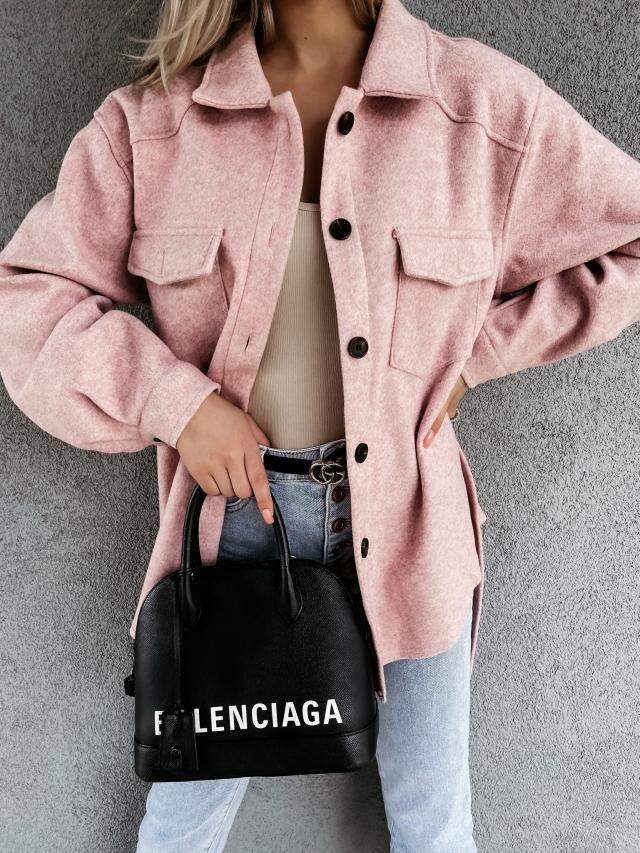 Damen modische Oversized-Jacke mit Gürtel und dekorativen Taschen EB
