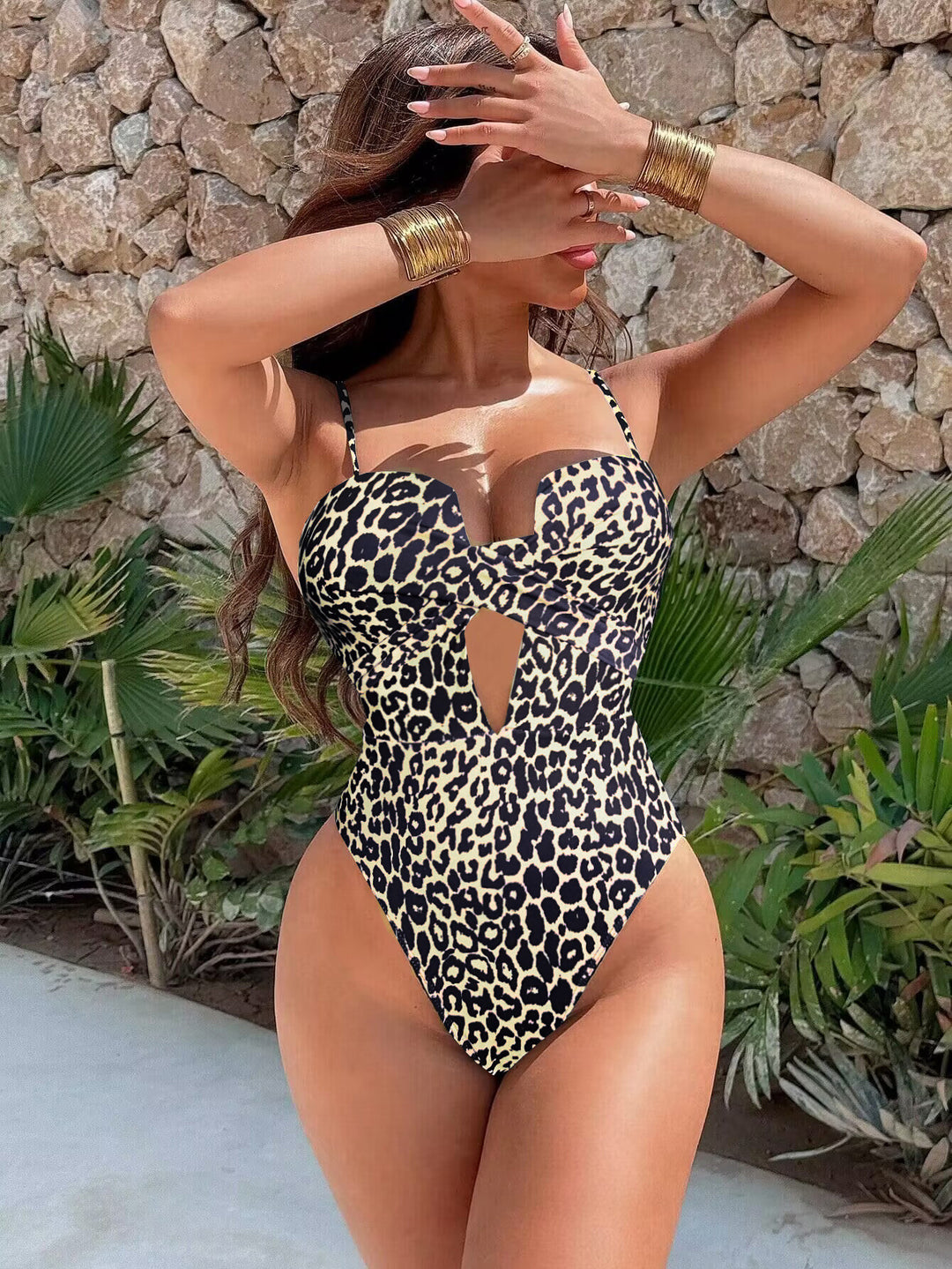 Damen Cut-Out Badeanzug mit animalischem Muster EB