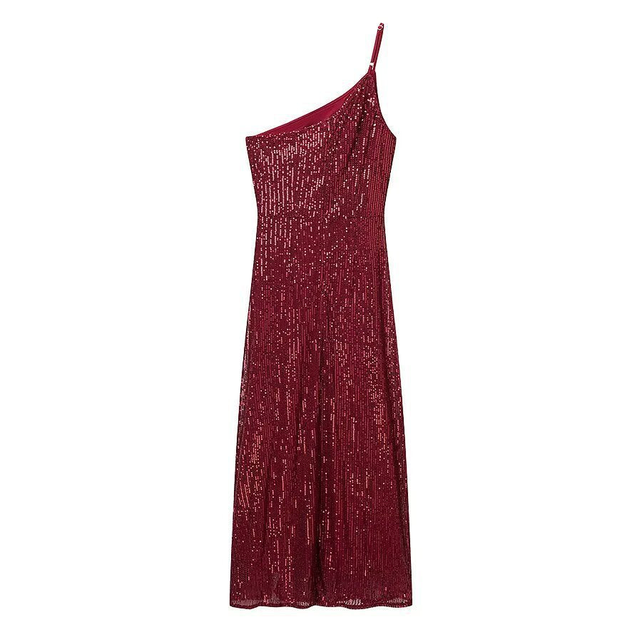 Damen glamouröses Abendkleid mit asymmetrischem Schnitt und schimmernden Pailletten EB