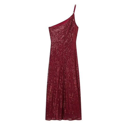 Damen glamouröses Abendkleid mit asymmetrischem Schnitt und schimmernden Pailletten EB
