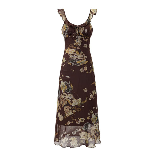 Damen Maxikleid mit zarten Rüschendetails und floralem Muster EB