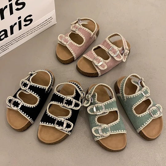 Damen bequeme Sandalen mit verstellbarem Schnallenverschluss und ergonomischem Fußbett EB