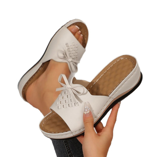 Damen Komfortable Mules mit dekorativem Knoten und geflochtenem Design EB