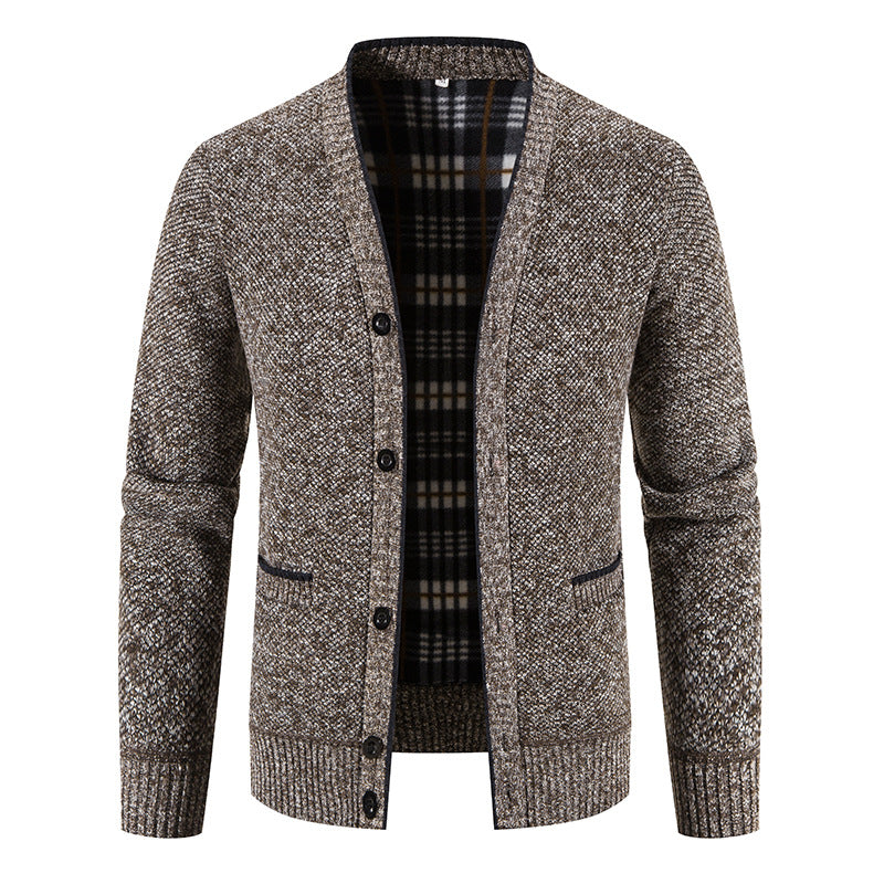 Herren Strickjacke mit eleganter Karostruktur und Knopfverschluss EB
