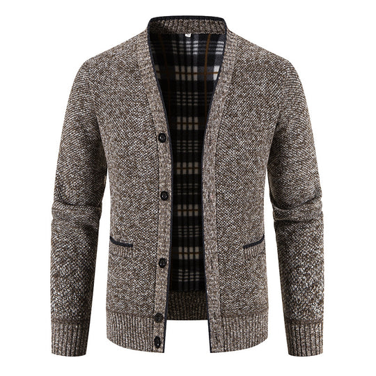 Herren Strickjacke mit eleganter Karostruktur und Knopfverschluss EB