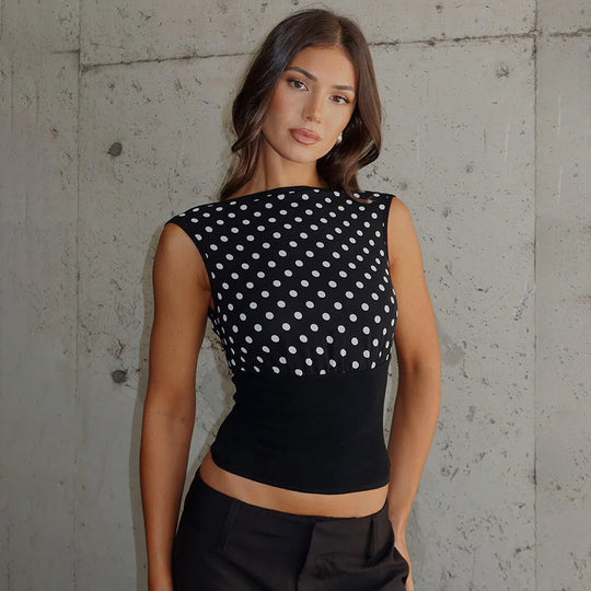 Damen Polka-Dots Oberteil mit elastischem Bund EB