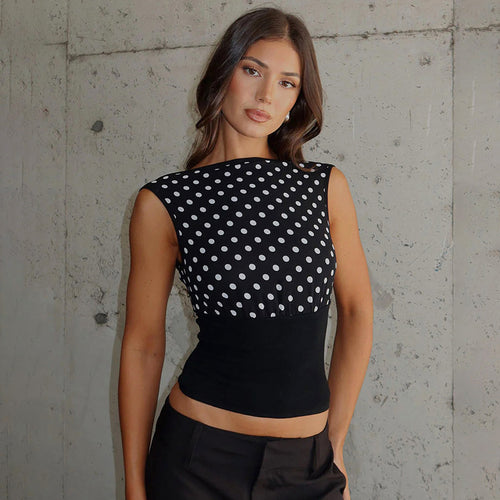 Damen Polka-Dots Oberteil mit elastischem Bund EB