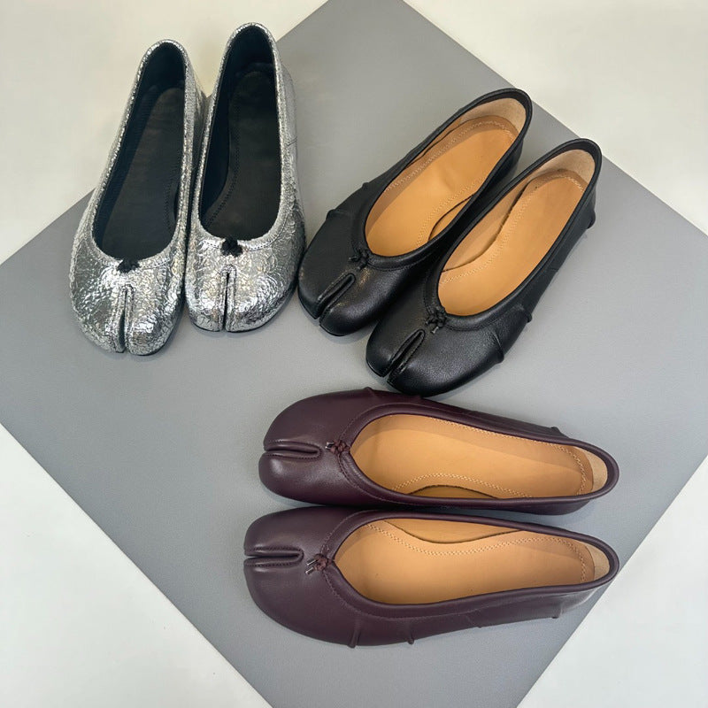 Damen Mokassin Balletschuhe mit einzigartiger Zehenform und glänzender Oberfläche EB