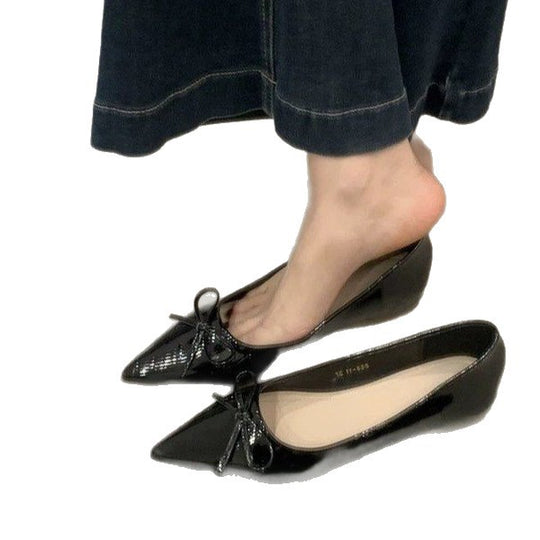 Damen spitze Ballerinas mit dekorativer Schleife und komfortablem Fußbett EB