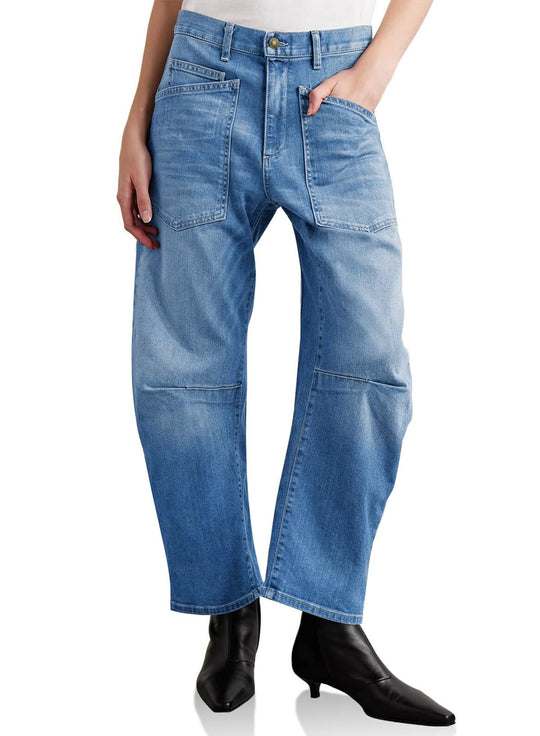 Damen nan lässige Canvas-Hose mit hohem Bund, weitem Bein und aufgesetzten Taschen EB
