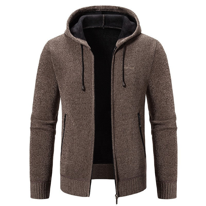 Herren nan warme Strickoptik-Zipjacke mit Teddyfutter, Kapuze und verdeckten Reißverschlusstaschen EB