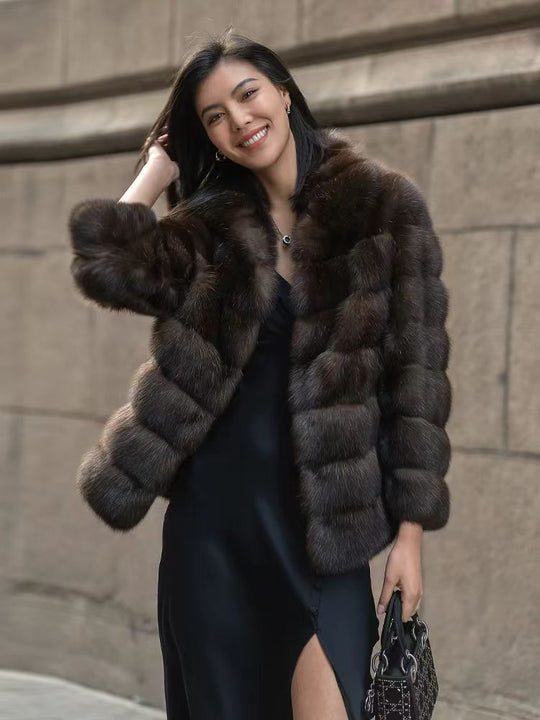 Damen Elegante Kurzjacke aus luxuriösem Kunstfell mit voluminösem Design EB