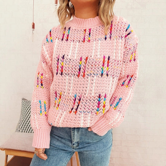 Damen lässiger Strickpullover mit vielseitigem Farbenspiel und hohem Kragen EB