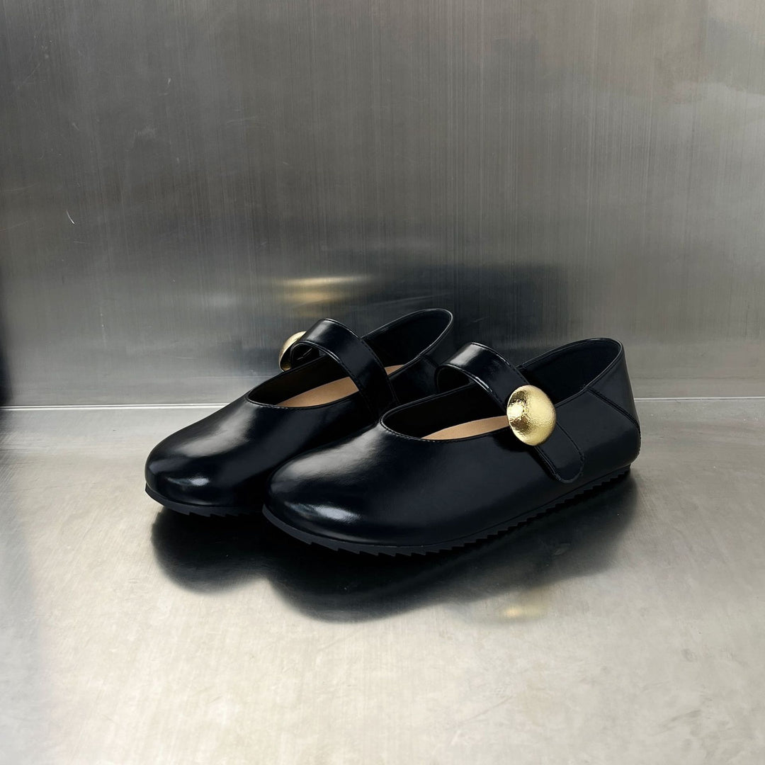 Damen Ballerinas mit elegantem Riemen und goldener Schnalle EB