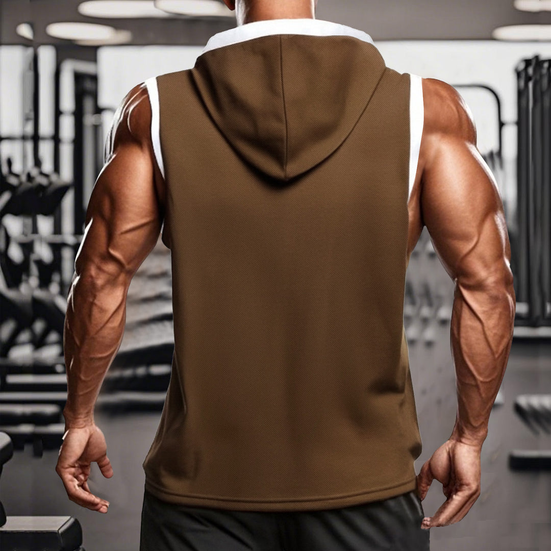 Herren nan ärmelloses Kapuzenpoloshirt mit Meshstruktur und Henley-Knopfleiste EB