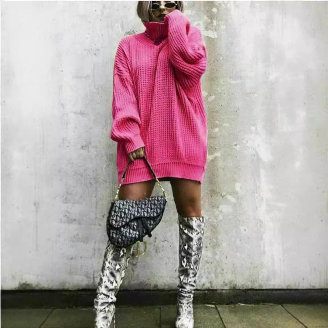 Damen Oversized Strickpullover im strukturierten Look mit hohem Kragen EB
