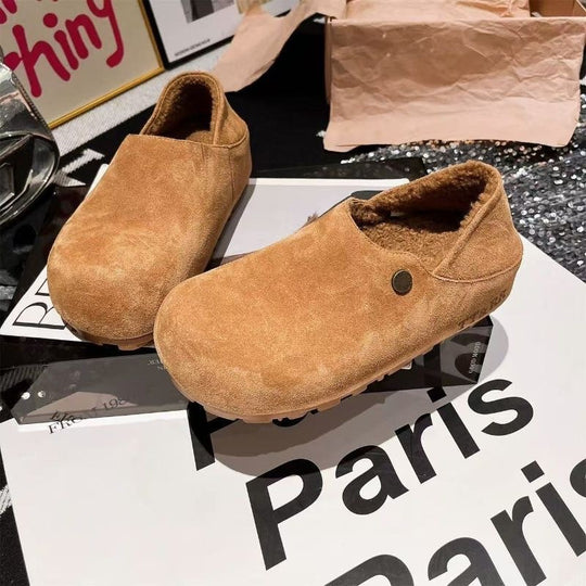 Damen weiche Hausschuhe aus Veloursleder mit warmem Innenfutter EB