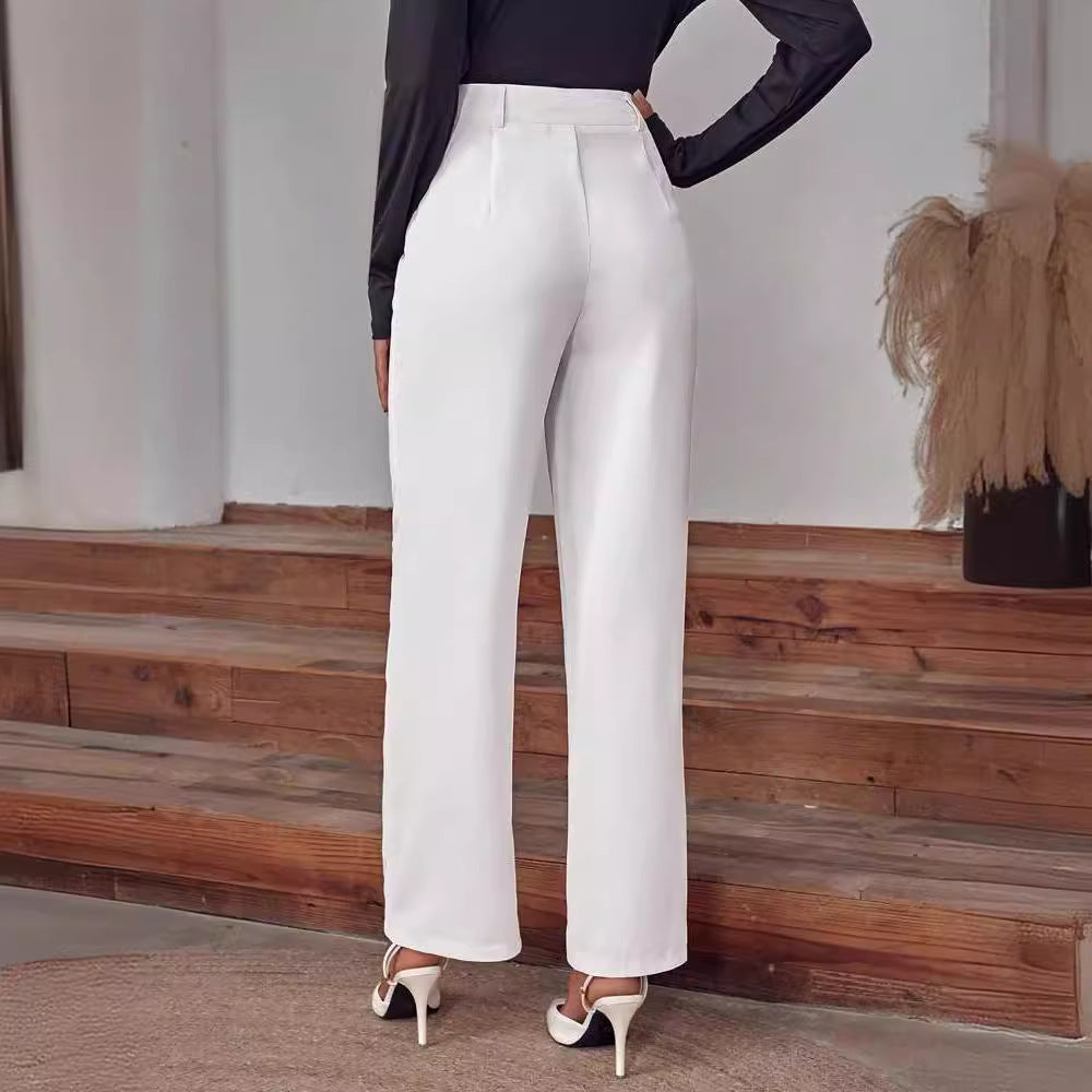 Damen elegante High-Waist Palazzo-Hose mit breiten Beinen und Falten EB