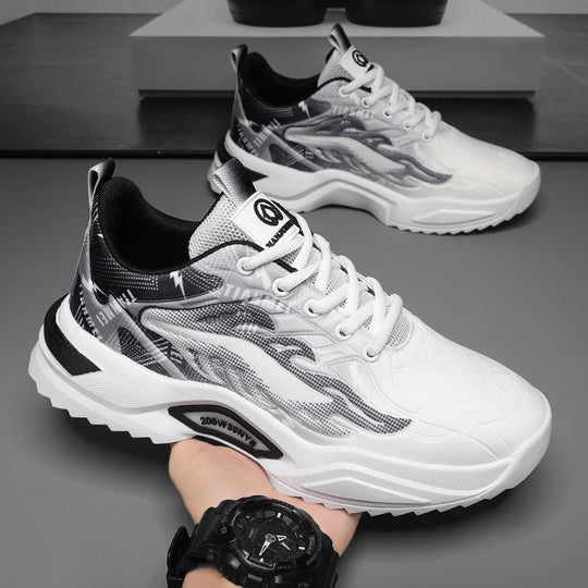 Unisex leichte Fashion-Plateau-Sneaker mit atmungsaktivem Mesh, dynamischem Wellenprint und gepolstertem Einstieg EB