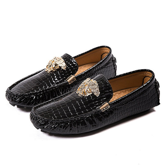 Damen lackierte Mokassin-Fahrerhalbschuhe mit Krokoprägung, weichem Lederfutter und profilierter Noppenlaufsohle EB