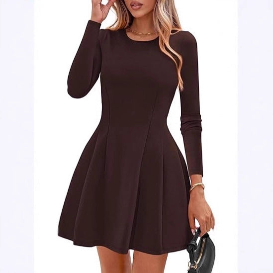 Damen Langärmeliges A-Linien Skaterkleid mit figurschmeichelnden Nähten EB