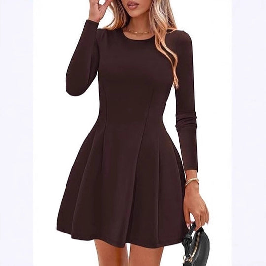 Damen Langärmeliges A-Linien Skaterkleid mit figurschmeichelnden Nähten EB
