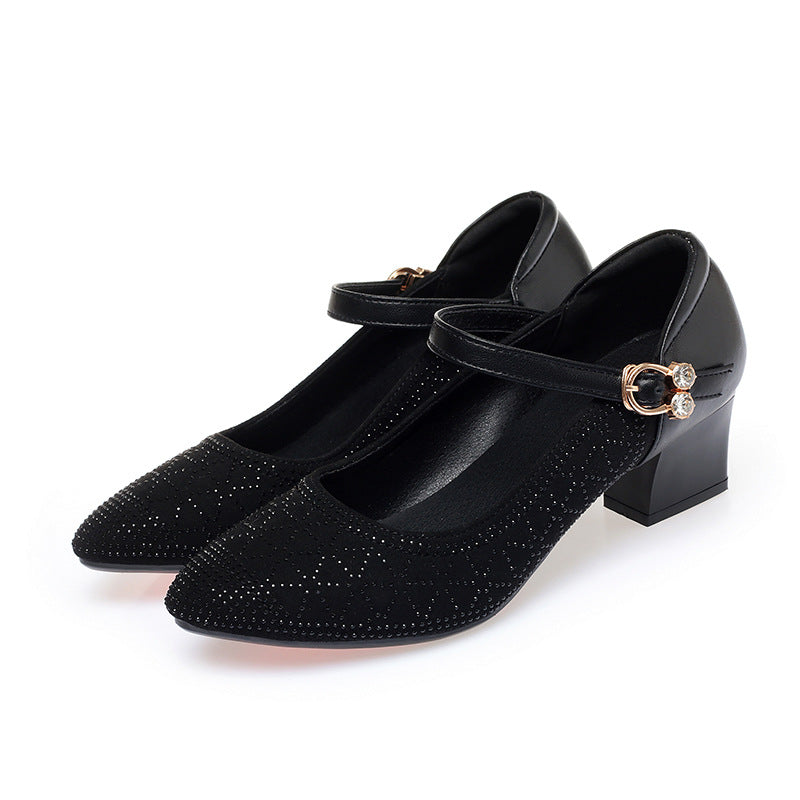 Damen Elegante Mary Jane Pumps mit funkelndem Strassbesatz und komfortablem Blockabsatz EB