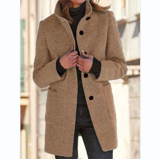 Damen elegante Wolljacke mit praktischen Taschen und Knopfverschluss EB