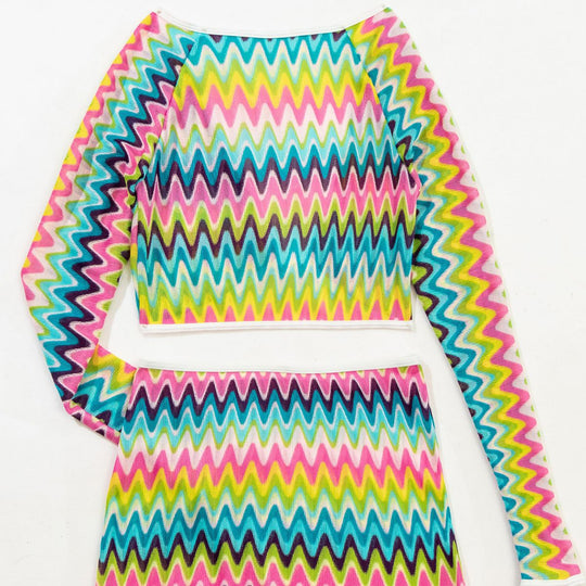 Damen Bunt gemustertes Crop-Top und Rock-Set EB