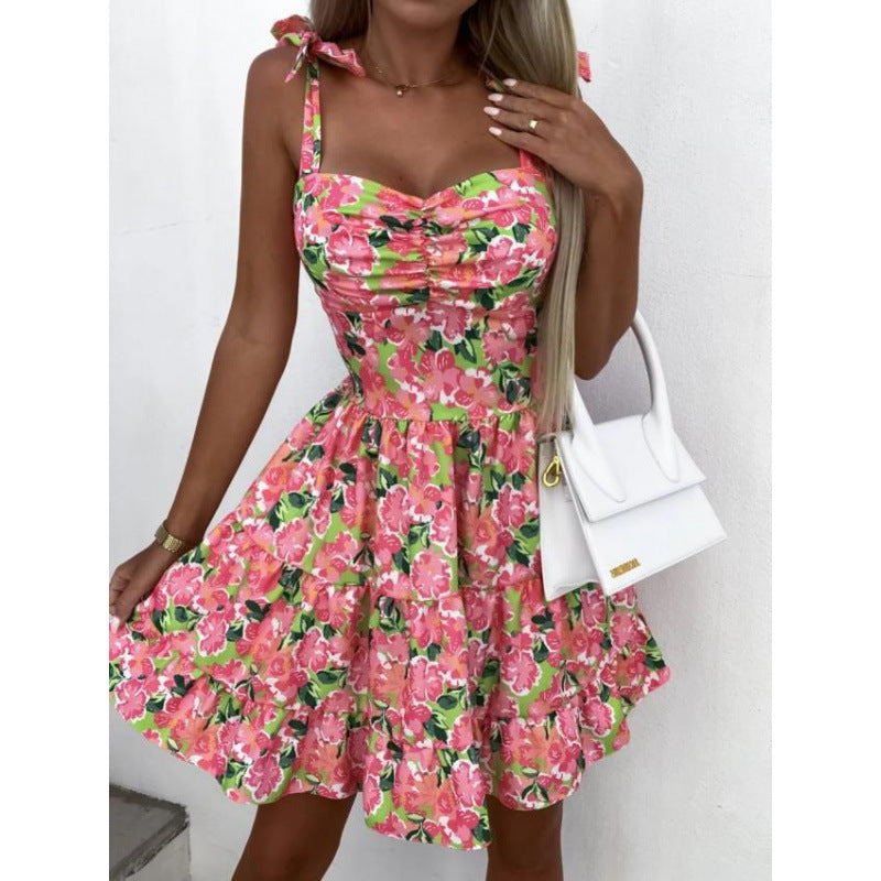 Damen Minikleid mit hohen Bund und verspielten Schulterbändern EB