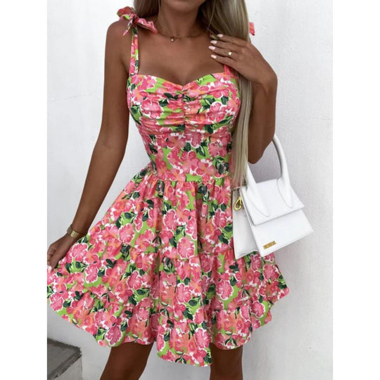 Damen Minikleid mit hohen Bund und verspielten Schulterbändern EB