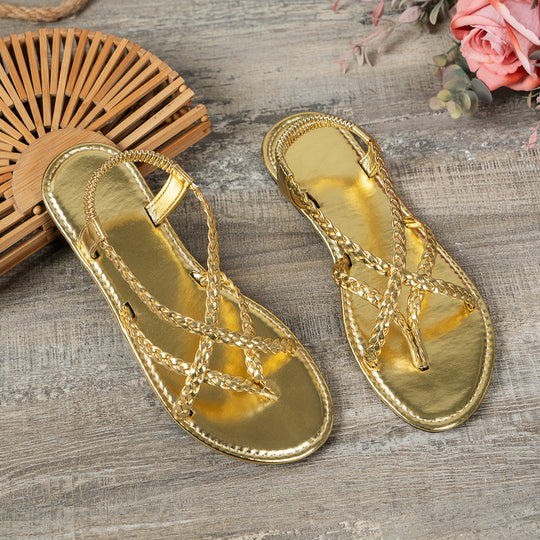 Damen Glamouröse Zehentrenner-Sandalen mit geflochtenem Riemendesign EB