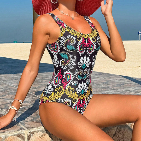 Damen Einteiler Badeanzug mit buntem Paisleydesign EB