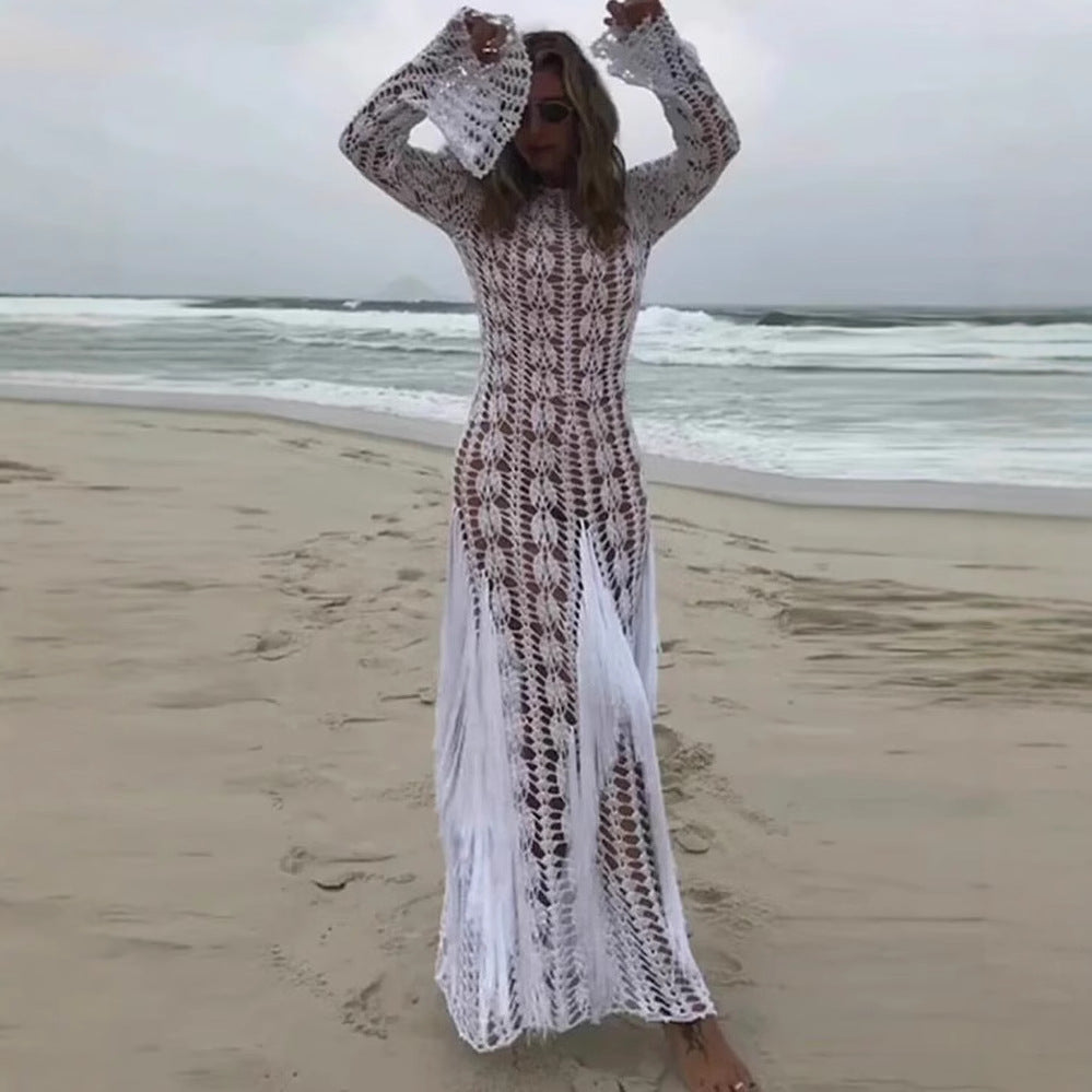 Damen Strick-Maxikleid mit eleganter Lochmusterung und längerem Schnitt EB