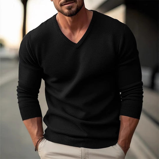 Herren V-Ausschnitt Pullover mit strukturiertem Design und komfortablem Schnitt EB